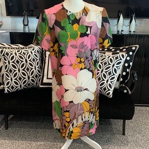 NWT. DOUBLEJFloral Shift Dress in Pink, Green & White XL 💯 Silk